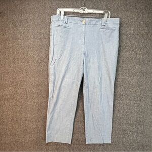 Ann Taylor Pants Womens 12 Blue Chambray Chino Cropped Straight Stretch